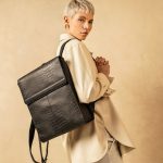 Leren Dames Werktas Rugtas 14 Inch Croco Zwart Barneys Leather