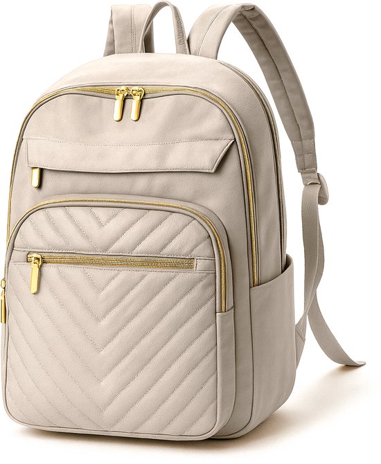 rugzak-dames-706xlt-1.jpg Rugzak Dames Rugtas Dames inclusief Laptopvak tot 14 inch Beige/ Off White | bol - Afbeelding 1
